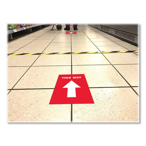 Image of Avery® Social Distancing Floor Decals, 8.5 X 11, This Way, Red Face, White Graphics, 5/pack