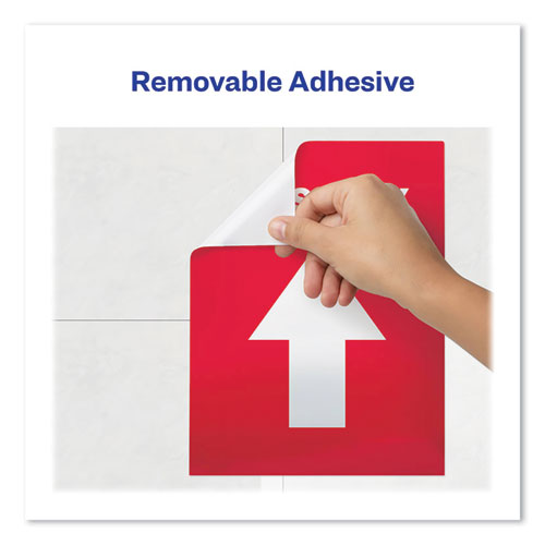 Image of Avery® Social Distancing Floor Decals, 8.5 X 11, This Way, Red Face, White Graphics, 5/pack