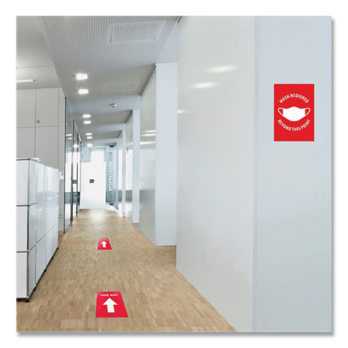 Image of Avery® Preprinted Surface Safe Wall Decals, 7 X 10, Mask Required Beyond This Point, Red Face, White Graphics, 5/pack