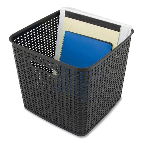 Image of Advantus Plastic Weave Bin, Extra Large, 12.6" X 11.1" X 16.6", Black