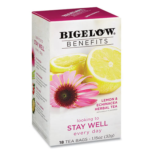 Image of Bigelow® Benefits Lemon And Echinacea Herbal Tea Bags, 0.6 Oz Tea Bag, 18/box