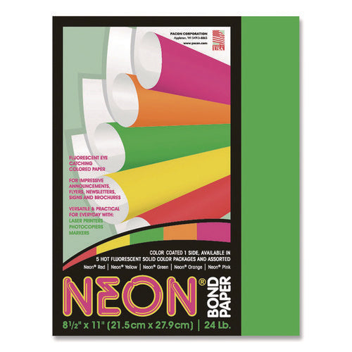 Image of Pacon® Neon Multi-Purpose Paper, 24 lb Bond Weight, 8.5 x 11, Green, 100/Pack