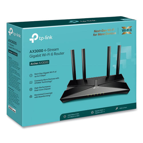 Image of TP-Link Archer Ax3000 Dual Band Gigabit Wi-Fi 6 Router, 5 Ports, Dual-Band 2.4 Ghz/5 Ghz