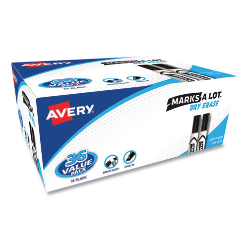 Image of Avery® Marks A Lot Desk-Style Dry Erase Marker Value Pack, Broad Chisel Tip, Black, 36/pack (98207)