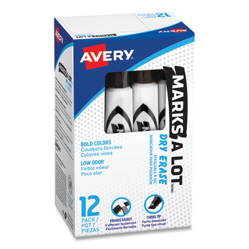Image of Avery® Marks A Lot Desk-Style Dry Erase Marker, Broad Chisel Tip, Black, Dozen (24408)