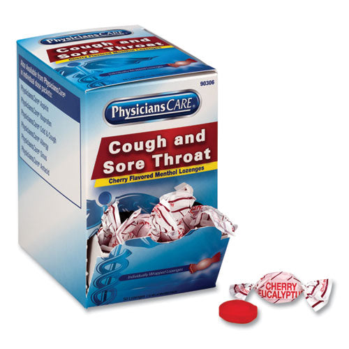 Image of PhysiciansCare® Cough and Sore Throat, Cherry Menthol Lozenges, Individually Wrapped, 50/Box