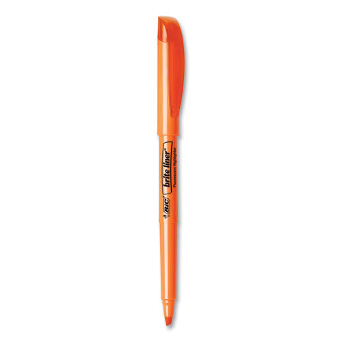 Image of BIC® Brite Liner Highlighter, Fluorescent Orange Ink, Chisel Tip, Orange/black Barrel, Dozen