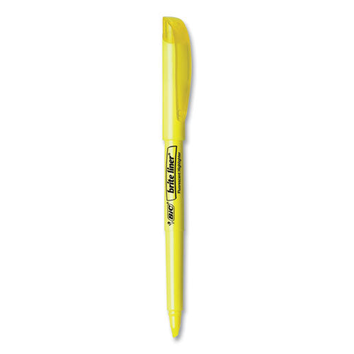 Image of BIC® Brite Liner Highlighter, Fluorescent Yellow Ink, Chisel Tip, Yellow/black Barrel, Dozen