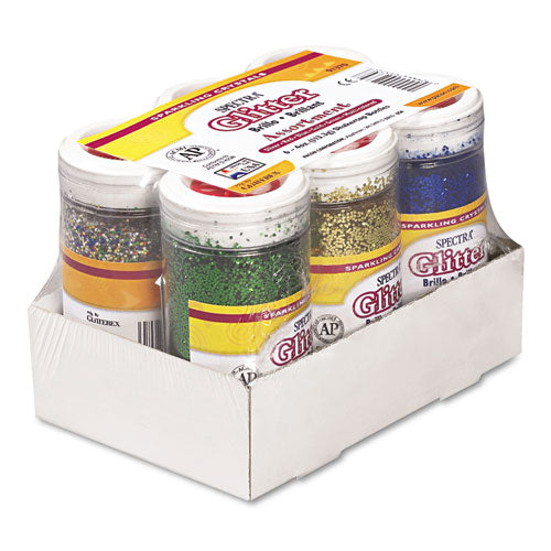 Image of Pacon® Spectra Glitter, 0.04 Hexagon Crystals, Assorted, 4 Oz Shaker-Top Jar, 6/pack