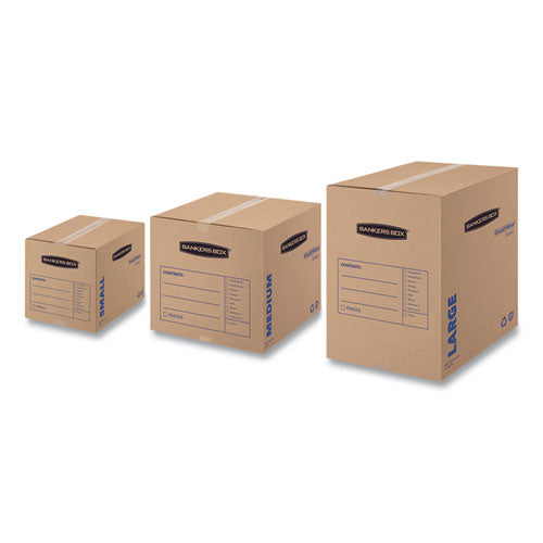 Image of Bankers Box® SmoothMove Basic Moving Boxes, Regular Slotted Container (RSC), Large, 18" x 18" x 24", Brown/Blue, 15/Carton