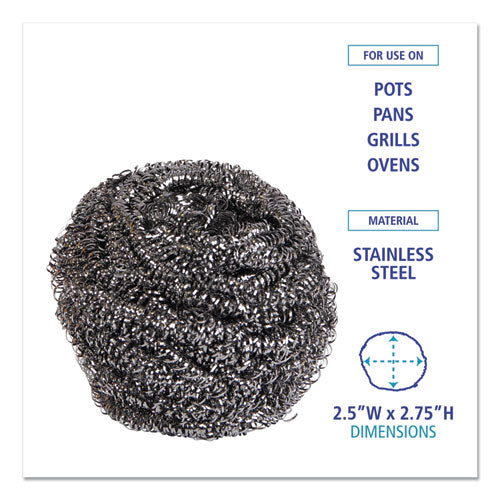 Image of Boardwalk® Stainless Steel Scrubber, Large Size, 2.5 X 2.75, Steel Gray, 12/carton