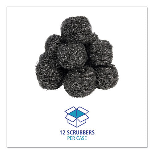 Image of Boardwalk® Stainless Steel Scrubber, Large Size, 2.5 X 2.75, Steel Gray, 12/carton