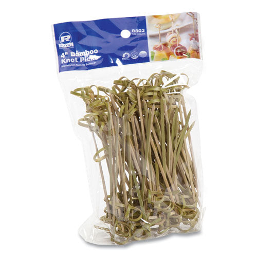 Image of AmerCareRoyal® Knotted Bamboo Pick, Paper, 4", Natural, 100/Pack, 10 Packs/Carton