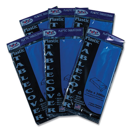 Image of Tablemate® Table Set Rectangular Table Cover, Heavyweight Plastic, 54" X 108", Blue, 6/pack