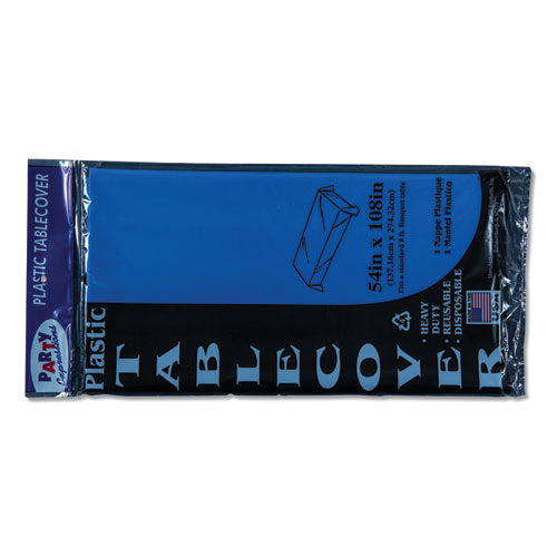 Image of Tablemate® Table Set Rectangular Table Cover, Heavyweight Plastic, 54" X 108", Blue, 6/pack