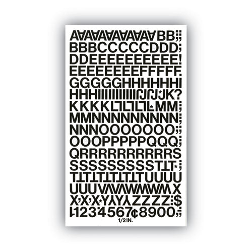 Image of Chartpak® Press-On Vinyl Self-Adhesive Numbers and Uppercase Letters, 0.5" Tall, Black Characters, 201/Pack