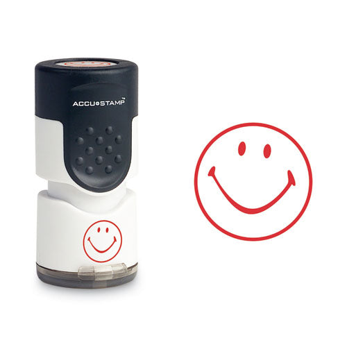 Image of ACCUSTAMP® Pre-Inked Round Stamp, Smiley, 0.63" dia, Red