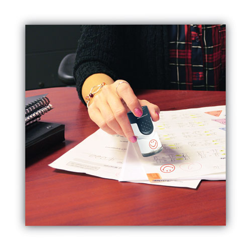 Image of ACCUSTAMP® Pre-Inked Round Stamp, Smiley, 0.63" dia, Red