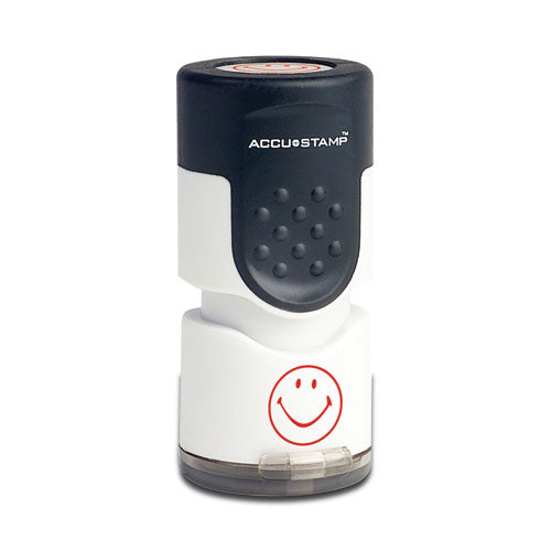 Image of ACCUSTAMP® Pre-Inked Round Stamp, Smiley, 0.63" dia, Red