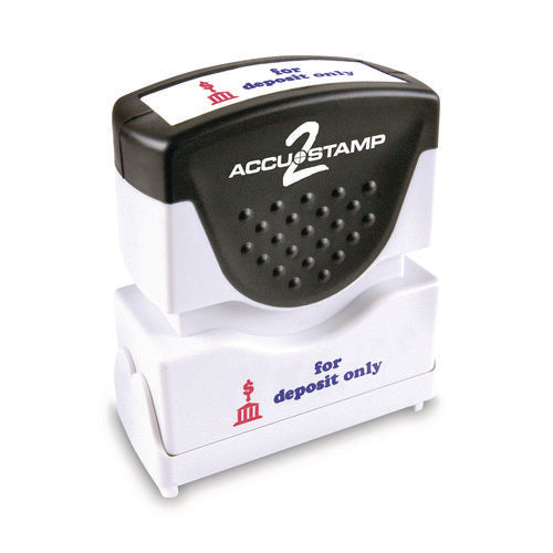 Image of ACCUSTAMP2® Pre-Inked Shutter Stamp, Red/Blue, FOR DEPOSIT ONLY, 1.63 x 0.5