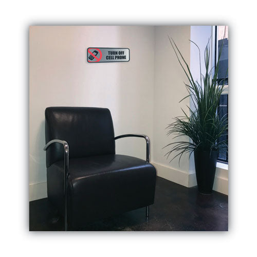 Image of COSCO Brushed Metal Office Sign, Turn Off Cell Phone, 9 X 3, Silver/red