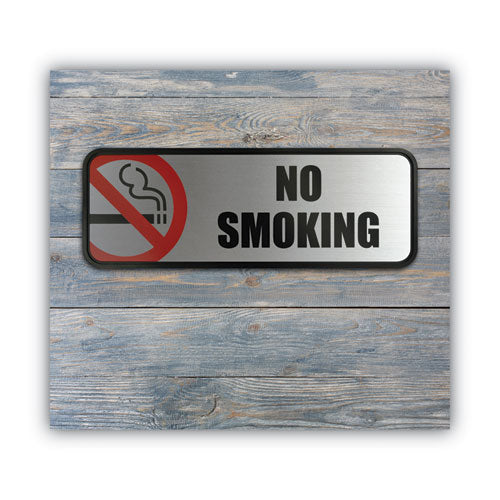 Image of COSCO Brush Metal Office Sign, No Smoking, 9 X 3, Silver/red