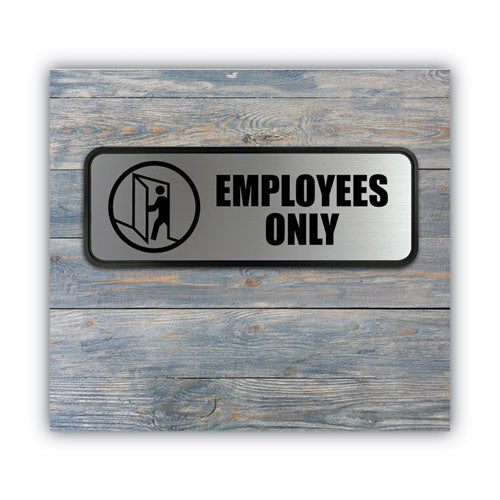 Image of COSCO Brushed Metal Office Sign, Employees Only, 9 X 3, Silver