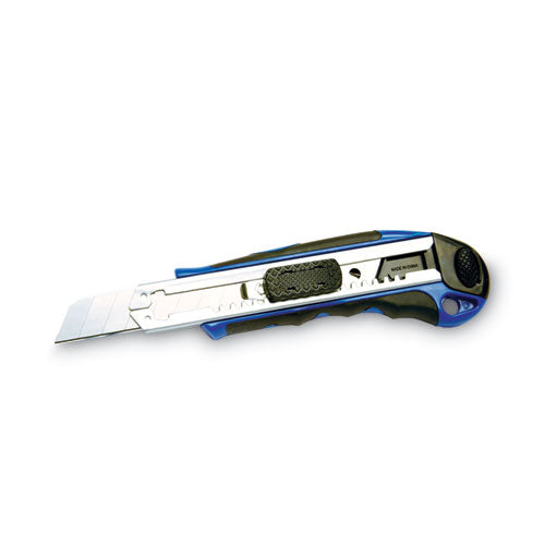 Image of COSCO Heavy-Duty Snap Blade Utility Knife, Four 8-Point Blades, Retractable 4" Blade, 5.5" Plastic/Rubber Handle, Blue