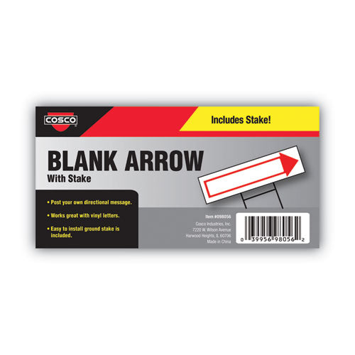 Image of COSCO Stake Sign, 6 X 17, Blank White With Printed Red Arrow