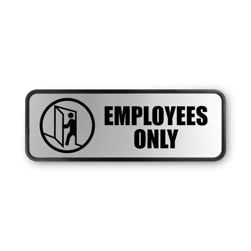 Image of COSCO Brushed Metal Office Sign, Employees Only, 9 X 3, Silver