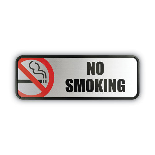 Image of COSCO Brush Metal Office Sign, No Smoking, 9 X 3, Silver/red