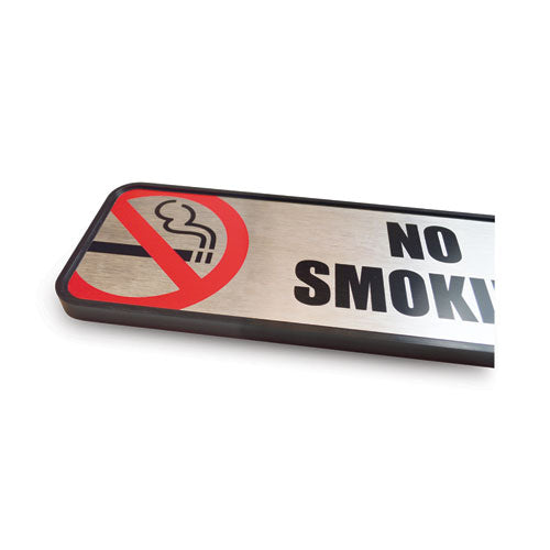 Image of COSCO Brush Metal Office Sign, No Smoking, 9 X 3, Silver/red