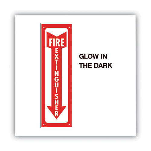 Image of COSCO Glow-In-The-Dark Safety Sign, Fire Extinguisher, 4 X 13, Red