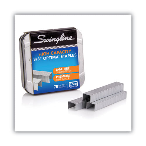Image of Swingline® Optima High-Capacity Staples, 0.38" Leg, 0.5" Crown, Steel, 125/Strip, 20 Strips/Box