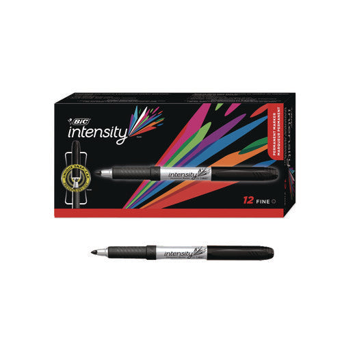 Image of BIC® Intensity Fine Tip Permanent Marker, Fine Bullet Tip, Tuxedo Black, Dozen