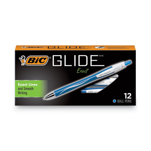 Image of BIC® Glide Exact Ballpoint Pen, Retractable, Fine 0.7 Mm, Blue Ink, Blue Barrel, Dozen