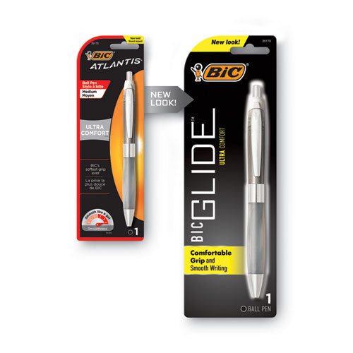 Image of BIC® Glide Bold Ballpoint Pen, Retractable, Bold 1.6 Mm, Blue Ink, Translucent Blue Barrel, Dozen