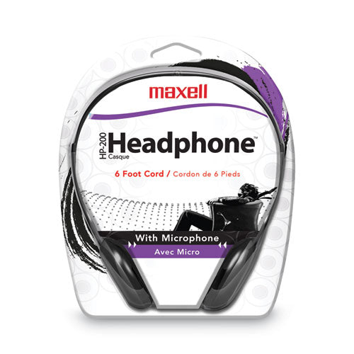Image of Maxell® HP200 Headphone with Microphone, 6 ft Cord, Black