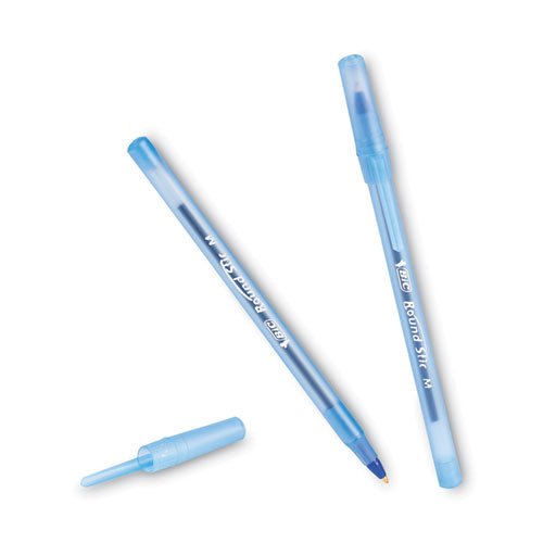 Image of BIC® Round Stic Xtra Life Ballpoint Pen, Stick, Medium 1 Mm, Blue Ink, Translucent Blue Barrel, Dozen