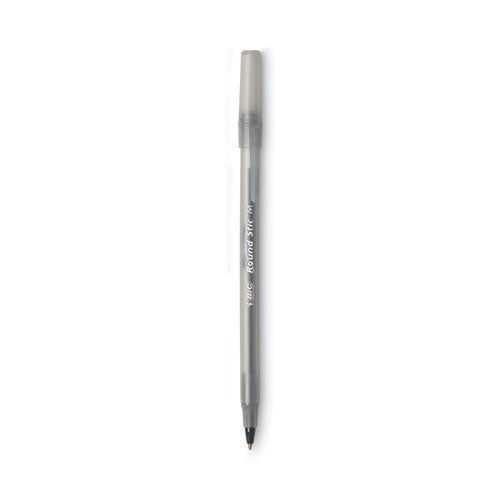 Image of BIC® Round Stic Xtra Life Ballpoint Pen, Stick, Medium 1 mm, Black Ink, Translucent Black Barrel, Dozen