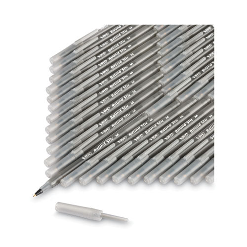 Image of BIC® Round Stic Xtra Life Ballpoint Pen, Stick, Medium 1 mm, Black Ink, Translucent Black Barrel, Dozen