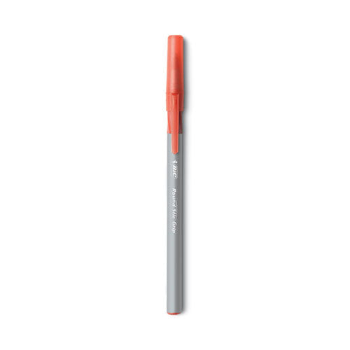 Image of BIC® Round Stic Grip Xtra Comfort Ballpoint Pen, Easy-Glide System, Stick, Medium 1.2 mm, Red Ink, Gray/Red Barrel, Dozen