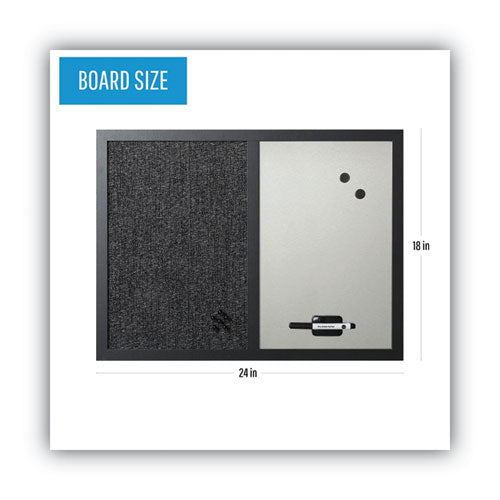 Image of MasterVision® Designer Fabric Bulletin Board, Combo Magnetic Dry Erase/Bulletin, 24" x 18", Charcoal/Gray Surface, Black Fiberboard Frame