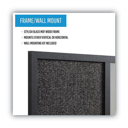 Image of MasterVision® Designer Fabric Bulletin Board, Combo Magnetic Dry Erase/Bulletin, 24" x 18", Charcoal/Gray Surface, Black Fiberboard Frame