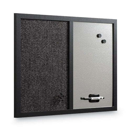 Image of MasterVision® Designer Fabric Bulletin Board, Combo Magnetic Dry Erase/Bulletin, 24" x 18", Charcoal/Gray Surface, Black Fiberboard Frame