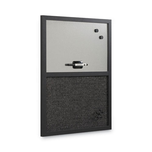 Image of MasterVision® Designer Fabric Bulletin Board, Combo Magnetic Dry Erase/Bulletin, 24" x 18", Charcoal/Gray Surface, Black Fiberboard Frame