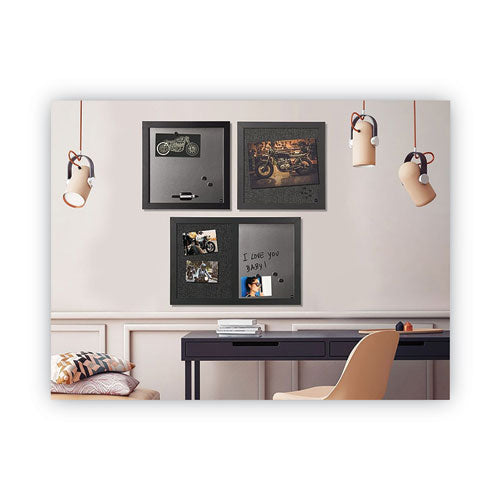 Image of MasterVision® Designer Fabric Bulletin Board, Combo Magnetic Dry Erase/Bulletin, 24" x 18", Charcoal/Gray Surface, Black Fiberboard Frame