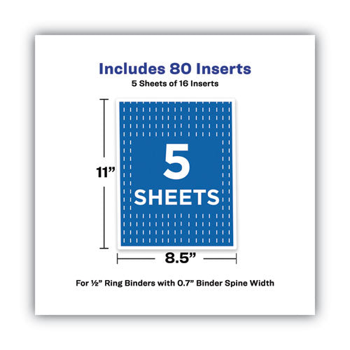 Image of Avery® Binder Spine Inserts, 0.5" Spine Width, 16 Inserts/Sheet, 5 Sheets/Pack