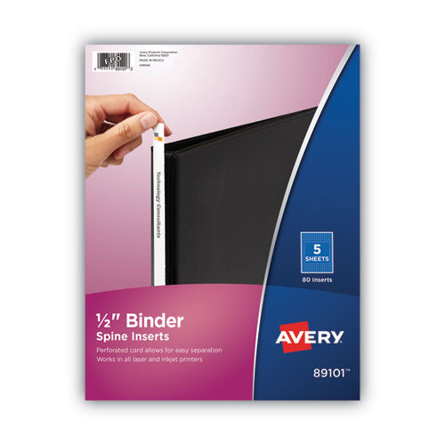 Image of Avery® Binder Spine Inserts, 0.5" Spine Width, 16 Inserts/Sheet, 5 Sheets/Pack