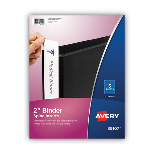 Image of Avery® Binder Spine Inserts, 2" Spine Width, 4 Inserts/sheet, 5 Sheets/pack